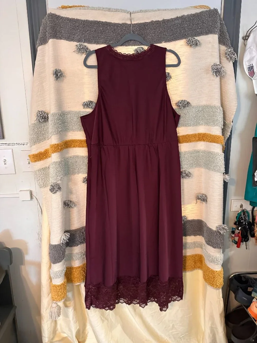 Old Navy Maroon Lace Trim V-Neck Slip Midi Dress Burgundy - Size XXL